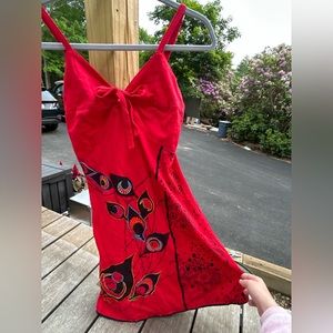 Embroidered Funky Red Dress